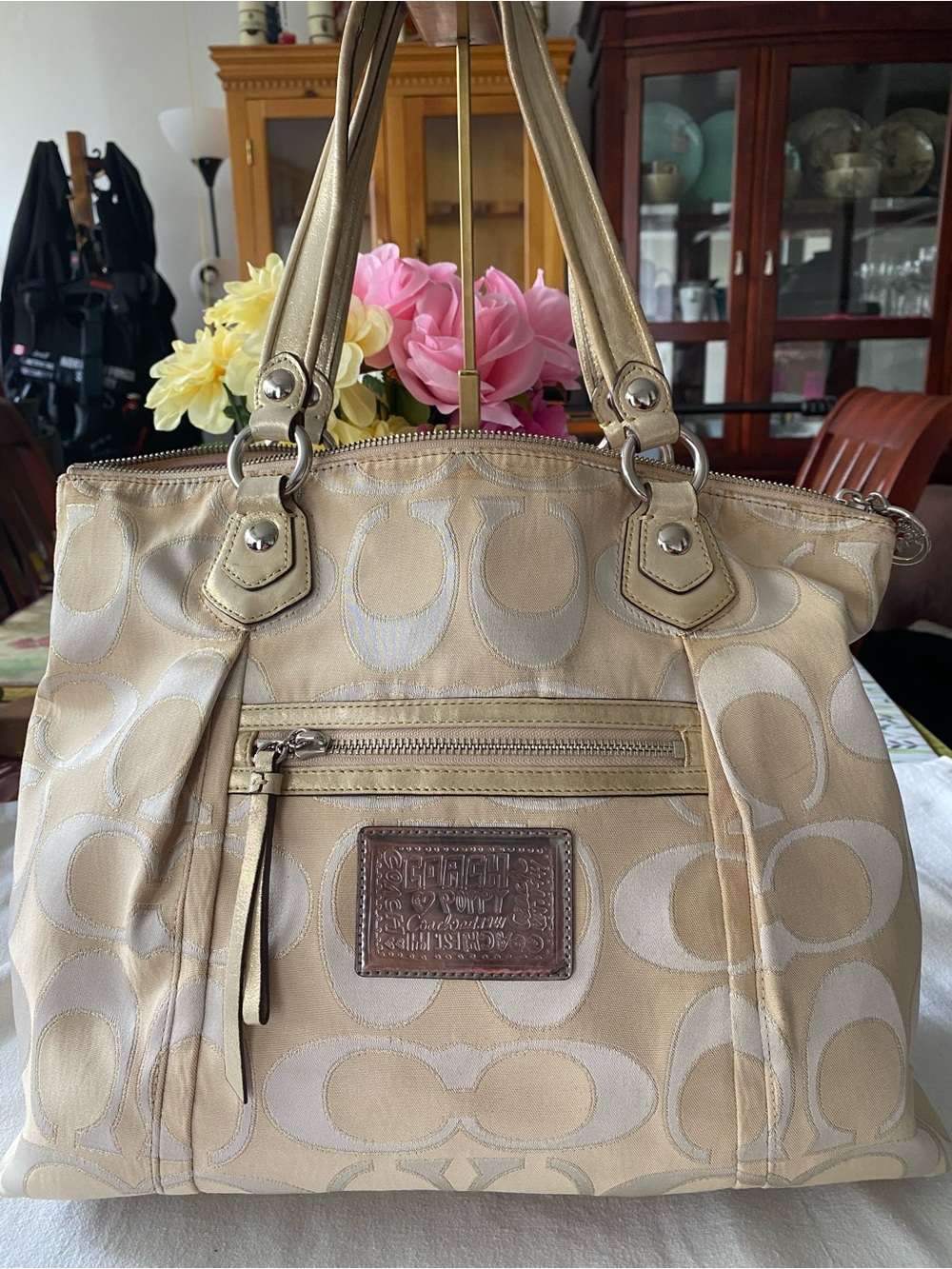 Coach Poppy Signature Lurex glam tote bag